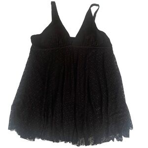 Black Lace One-Piece Swimdress - V-Neck Swim One-Piece